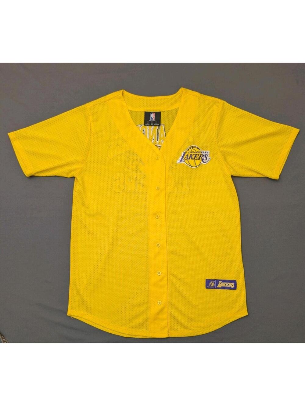 NBA Los Angeles Lakers Mesh Button-Front Shirt Yellow Purple White Size S